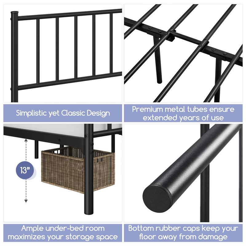 Yaheetech Minimalist Metal Platform Bed Frame with Spindle Headboard and Footboard