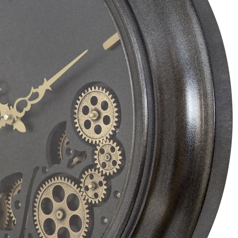 Black Round Gear Clock 18"D with Open Moving Gears