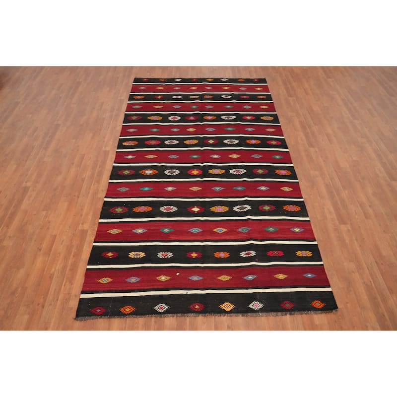 Hand Woven Oriental 100% Wool Carpet Southwestern Tribal Red Kilim Area Rug - 10' 6'' X 5' 10''