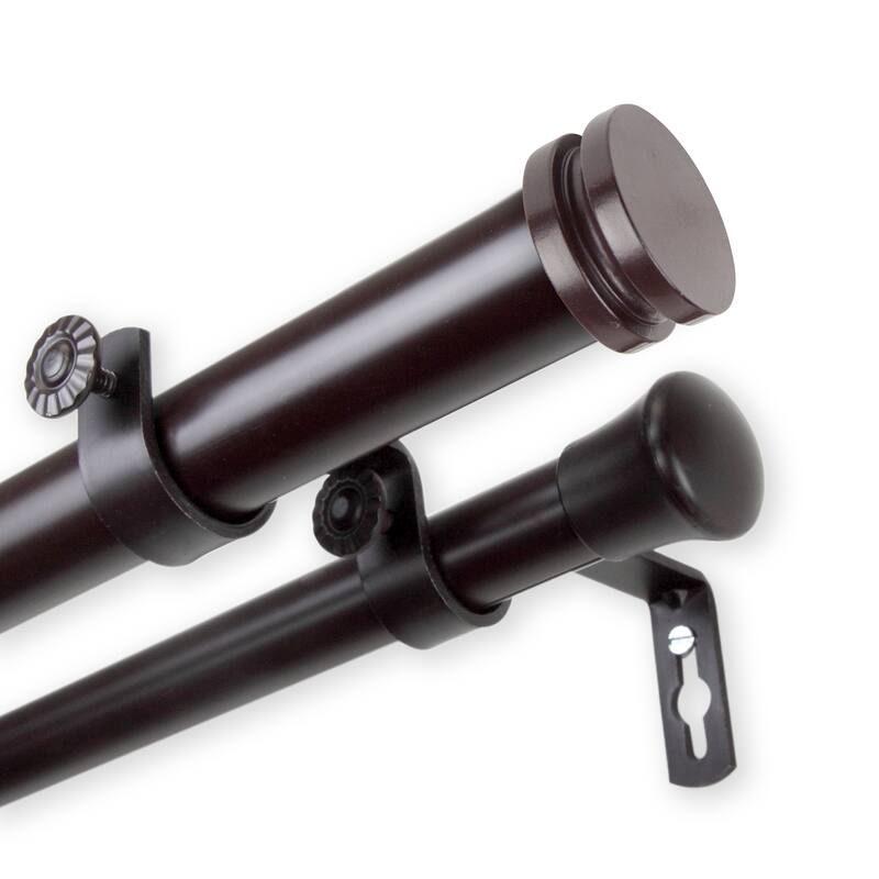 InStyleDesign Pita 1 inch Diameter Adjustable Double Curtain Rod - 120 to 170 inches - Mahogany Finish - Mahogany