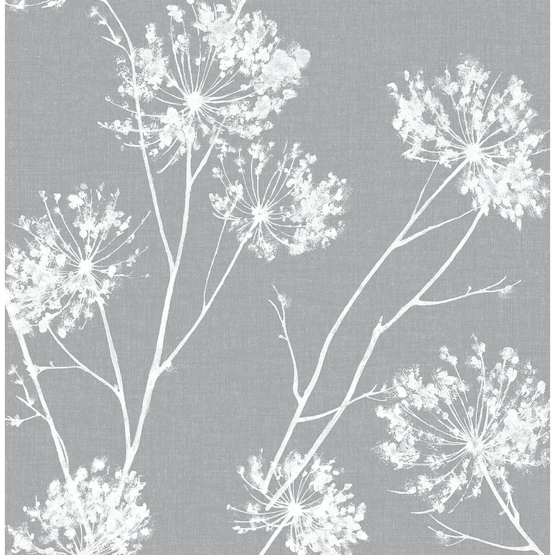 NextWall One O'Clocks Botanical Peel and Stick Removable Wallpaper - 20.5 in. W x 18 ft. L - Daydream Grey
