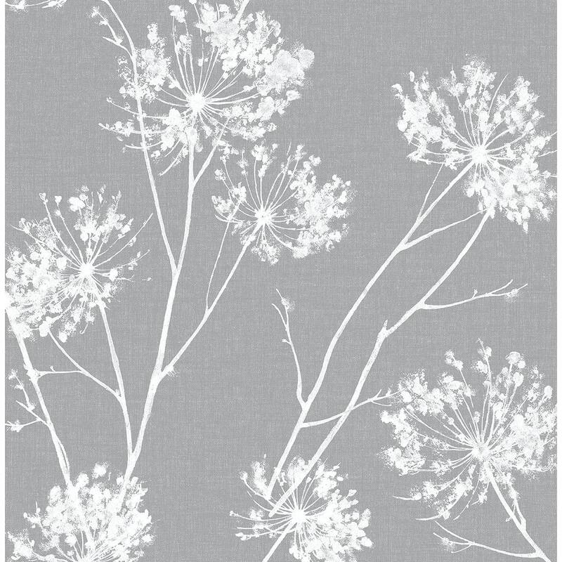 NextWall One O'Clocks Botanical Peel and Stick Removable Wallpaper - 20.5 in. W x 18 ft. L - Daydream Grey