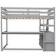 preview thumbnail 17 of 34, Full Size Loft Bed with Desk and Shelves, 2 Built-in Drawers, Gray