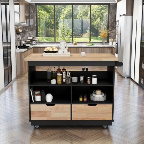 Tableware Cabinet Mobile Kitchen Island, Kitchen Cart with 2 Drawers
