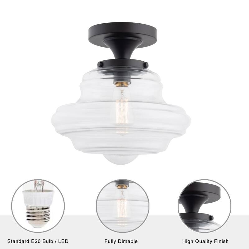 Modern Black Glass Dimmable 1-Light Semi-Flush Mount Ceiling Light
