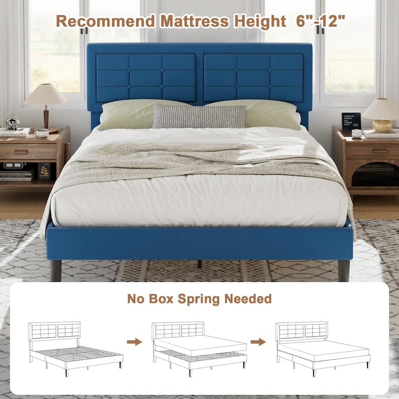Javlergo Modern Upholstered Platform Bed Frame with Height Adjustable Tufted Headboard