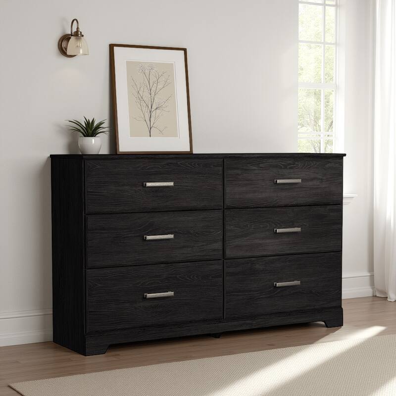 Cyme 60 In Wide Dresser, 6 Drawer, Modern Dark Charcoal Brown Laminate
