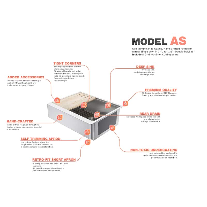 27" Self-Trimming RETRO-FIT Short Apro Stainless Steel Sink
