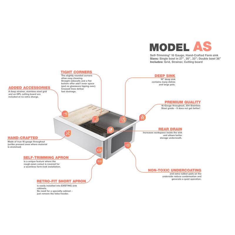 30" Self-Trimming RETRO-FIT Short Apro Stainless Steel Sink