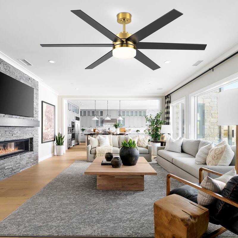 65 Inch Large Gold LED Ceiling Fan with Light and Remote(6-Blade) - Gold - Remote