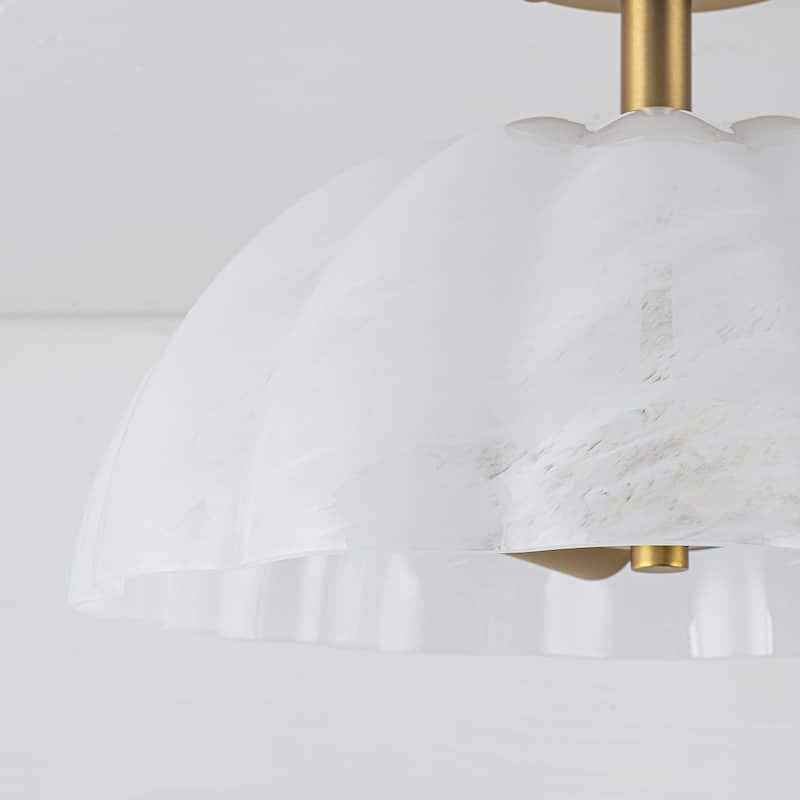 2-Light Cloudy Glass Semi Flush Mount