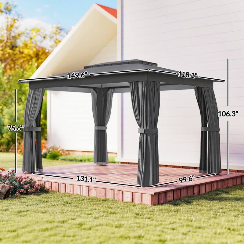 Outsunny 10' x 12' Outdoor Patio Gazebo, Soft Top Gazebo Canopy Shelter with Double Roof, Curtains, Netting, Steel Frame