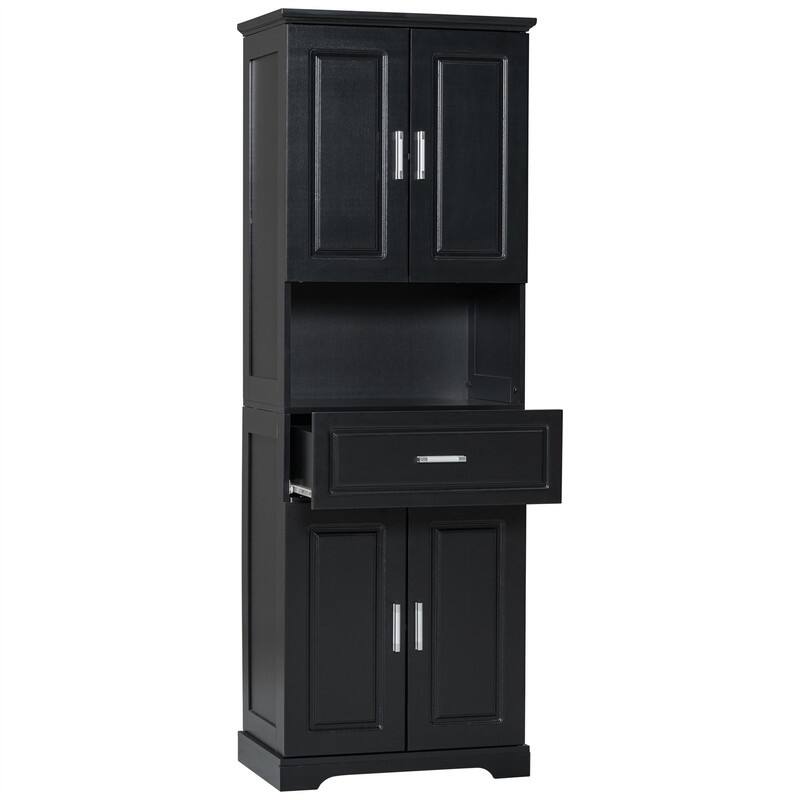 Tall Bathroom Storage Cabinet with 4 Doors and 1 Drawer, Freestanding Bathroom Floor Cabinet w/Open Storage & Adjustable Shelves
