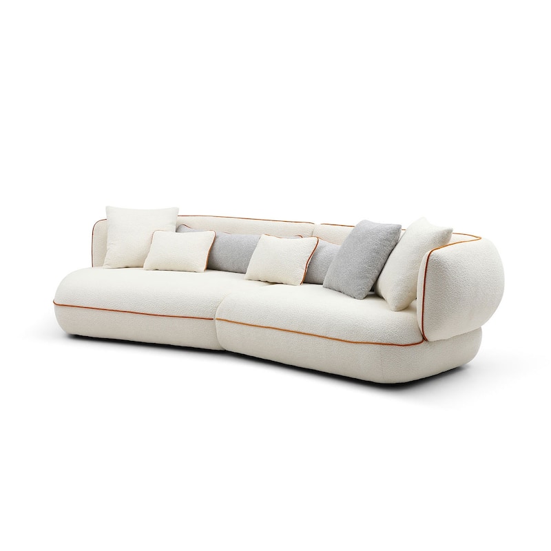 Mid-century Modern Stylish Upholstered Sectional Beige Sofa Curved Sofa for Living Room