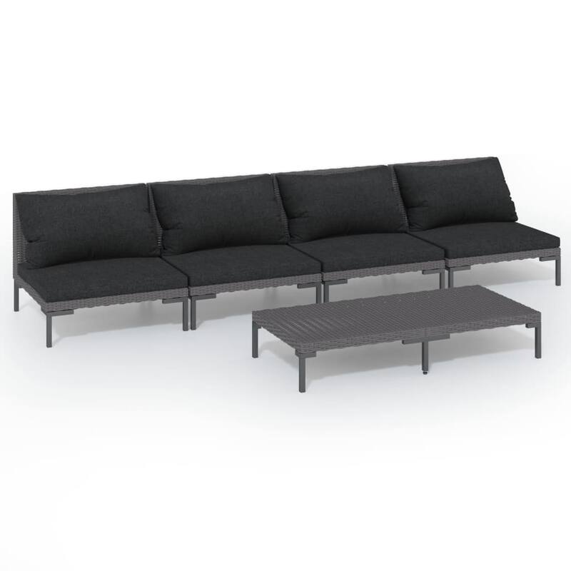 vidaXL Patio Lounge Set Outdoor Sectional Sofa Set Table Poly Rattan Dark Grey - 27.6" x 27.6" x 24"