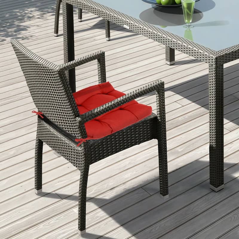 Aoodor 19x19x5 Inch Tufted Outdoor Chair Cushions, Water and Fade Resistant Polyester Dining Chair Pads with Ties, Set of 4