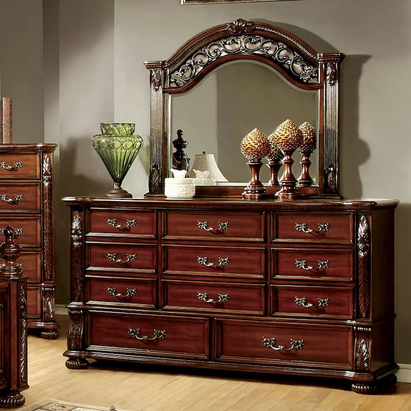 Ulis Traditional Cherry 2-piece 11-Drawer Dresser and Mirror Set by Furniture of America - Brown Cherry