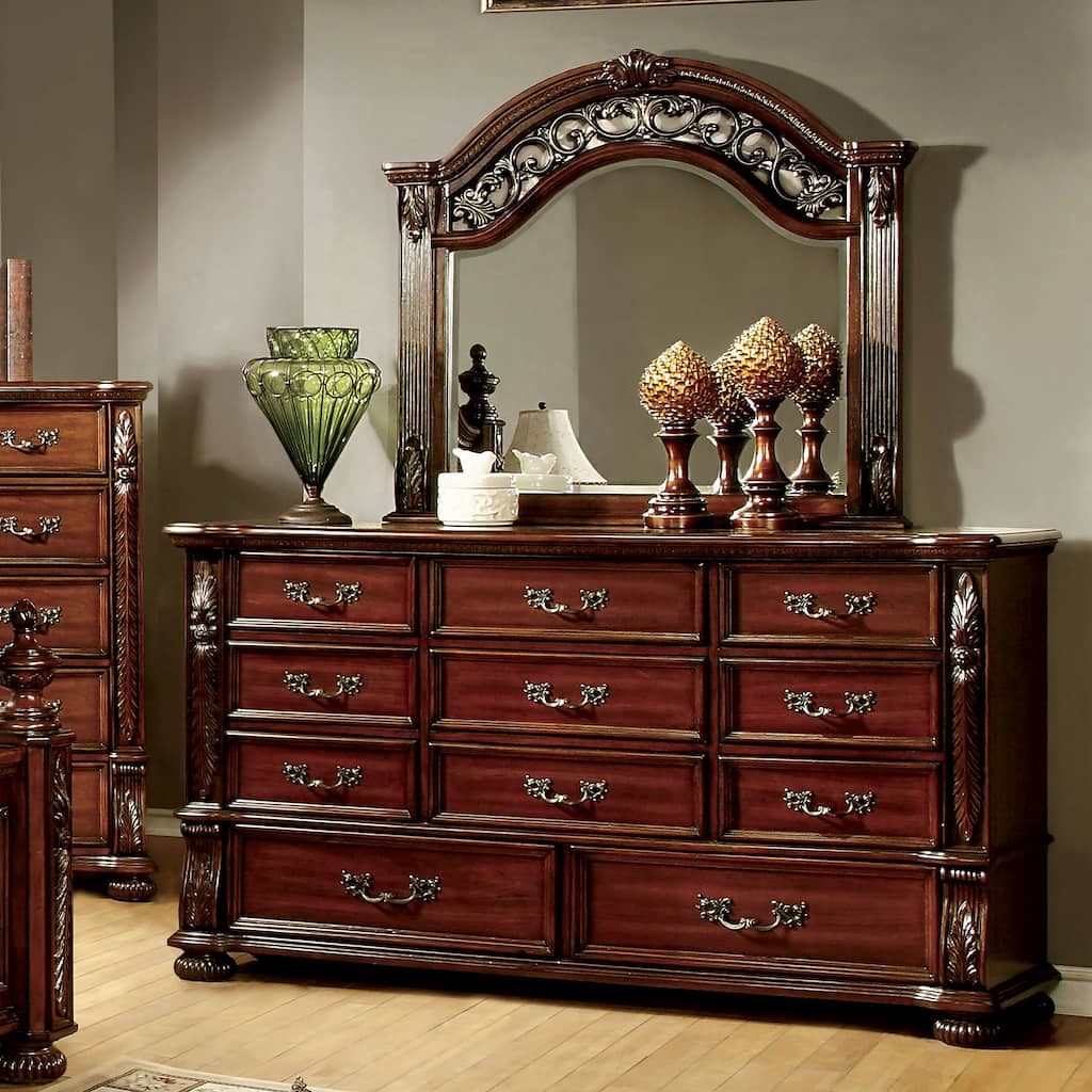Ulis Traditional Cherry 2-piece 11-Drawer Dresser and Mirror Set by Furniture of America