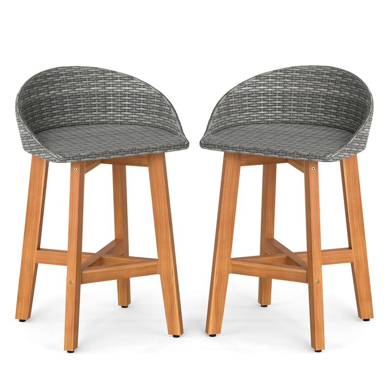 Costway Outdoor Faux Rattan Bar Chairs Set of 2/4 Solid Acacia Wood - See Details