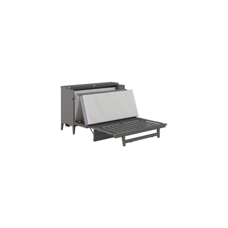 Solid Wood Murphy Bed Chest with Mattress & Charger - Twin, Full Sizes - Grey Finish