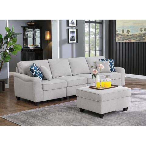 Leo Linen 5 Seater Sofa and Ottoman