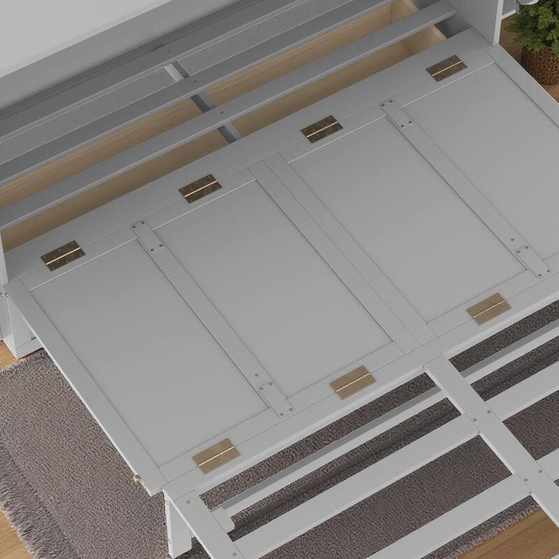 Full/Queen Size Murphy Bed with Storage Drawers and Shelves, Space-Saving Foldable Wall Bed for Guest Room