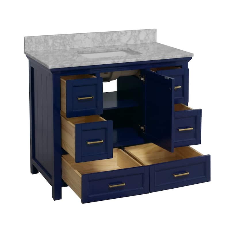 KitchenBathCollection Paige 42" Bathroom Vanity with Carrara Marble Top