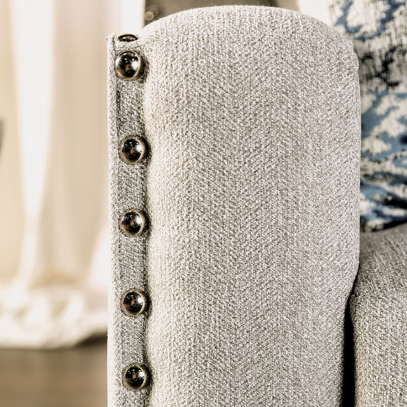 Kenwood Transitional Light Grey Fabric Upholstered Nailhead Trim Sloped Arms Sofa by Furniture of America