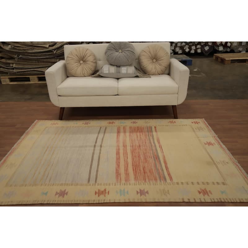 Hand Woven Oriental 100% Wool Carpet Southwestern Tribal Multi-Colored Kilim Area Rug - 6' 9'' X 4' 9''