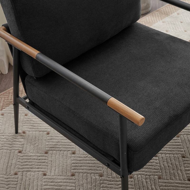 Chenille Fabric Armchair, Retro Leisure Accent Chair with Extra Soft Padded and Cushion