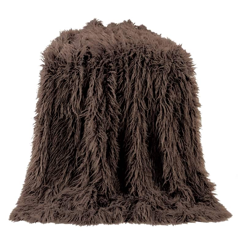 HiEnd Accents Mongolian Faux Fur Throw Blanket, 50"x60" - Chocolate