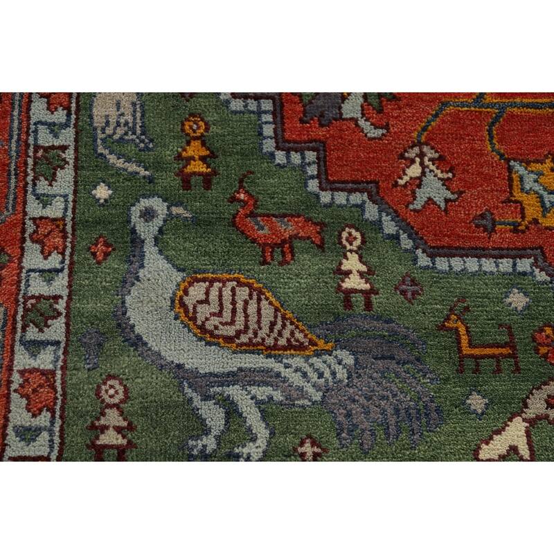 Animals Design Heriz Serapi Indian Area Rug Handmade Wool Carpet - 7'11" x 9'11"