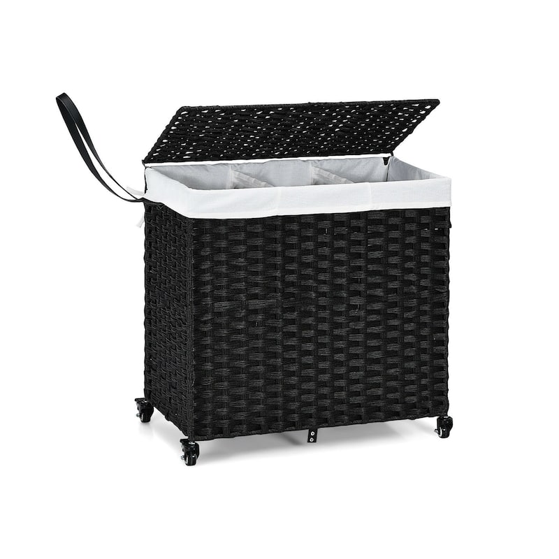Wheeled Laundry Hamper with Lid for Easy Mobility - 25.5" x 13" x26" (L x W x H) - Black