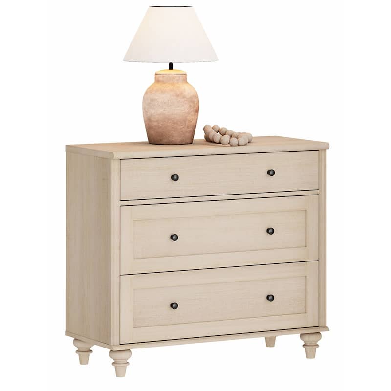 Nightstand Bedside Table, Wood Side Table with 3 Drawer - Beige - 3-drawer