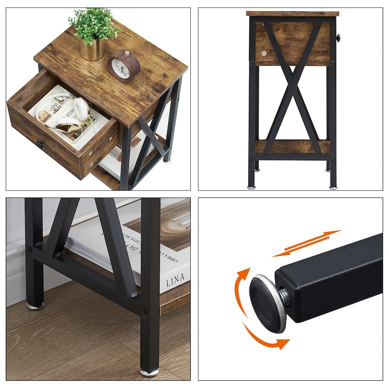 Javlergo Set of 2 Nightstand with 1 Drawer and Storage Shelf End Table Bedside Table for Bedroom Living room Office