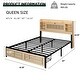preview thumbnail 3 of 5, Queen Upholstered Bed Frame with Storage Headboard, 2 Drawers, RGB LED, Charging Ports, Heavy Duty, Noise-Free Design, Natural