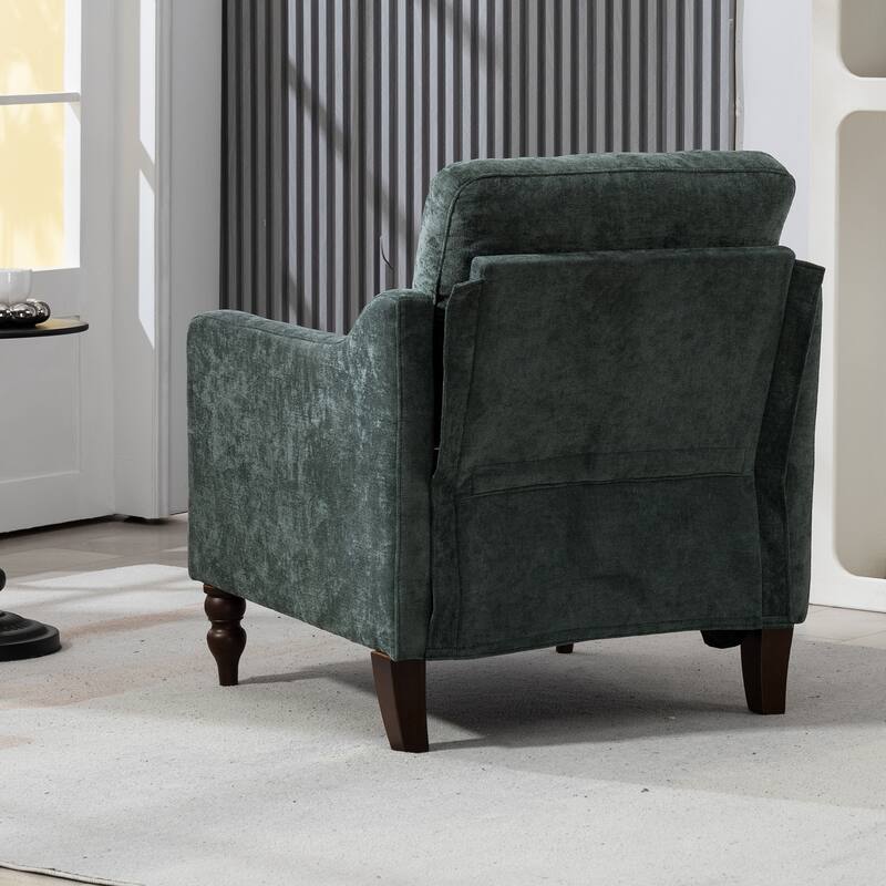 Chenille Accent Armchair, Upholstered Lounge Chair with USB Port, Single Sofa Chair with Wooden Legs & Side Storage