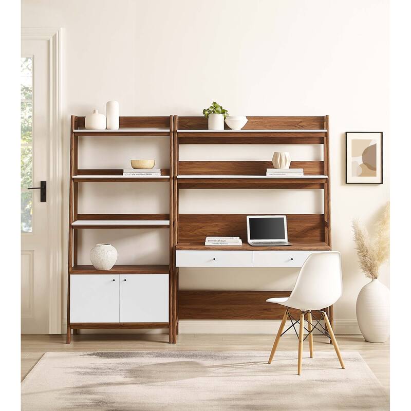 Bixby 2-Piece Wood Office Desk and Bookshelf - White
