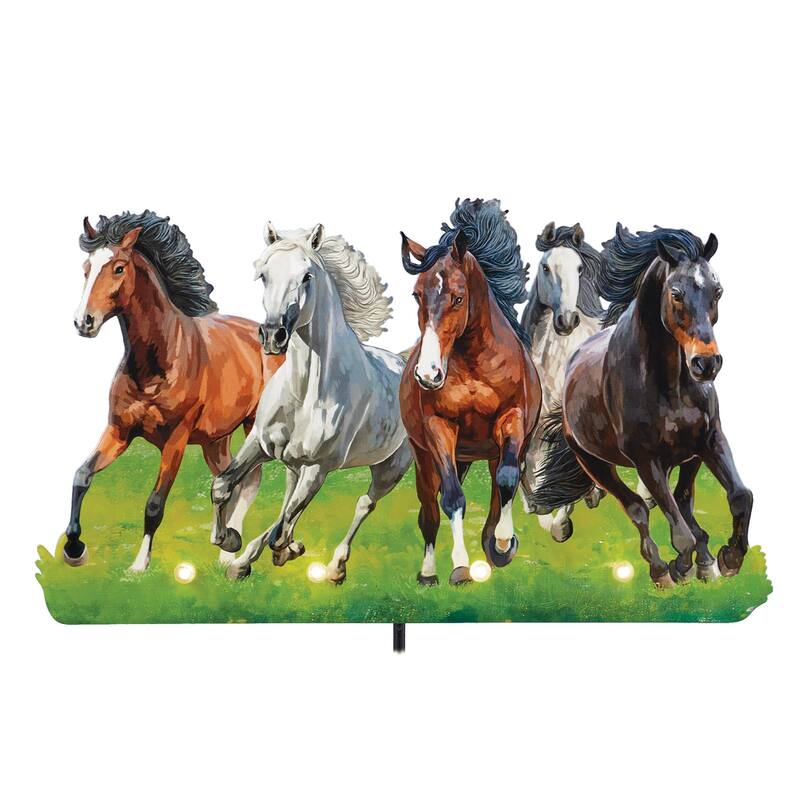 Solar Powered Running Horses Garden Stake - 20 x 20.37 x 4.5