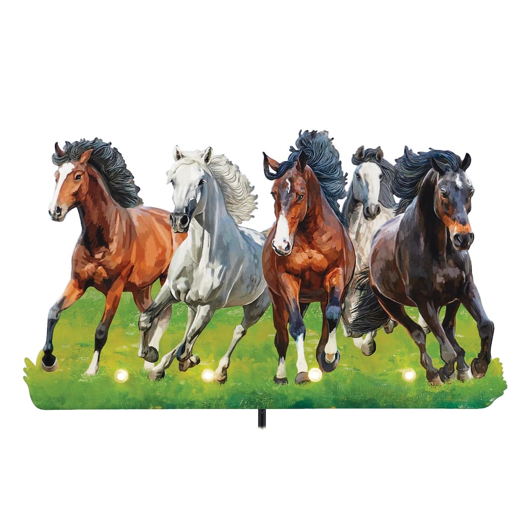 Solar Powered Running Horses Garden Stake - 20 x 20.37 x 4.5