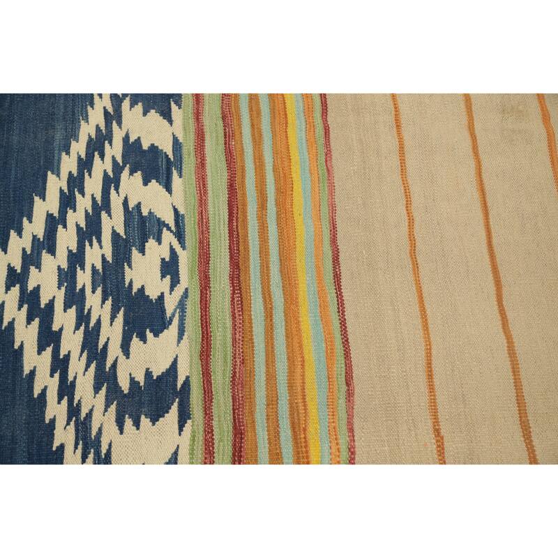 Hand Woven Oriental 100% Wool Carpet Southwestern Tribal Multi-Colored Kilim Area Rug - 9' 11'' X 8' 1''