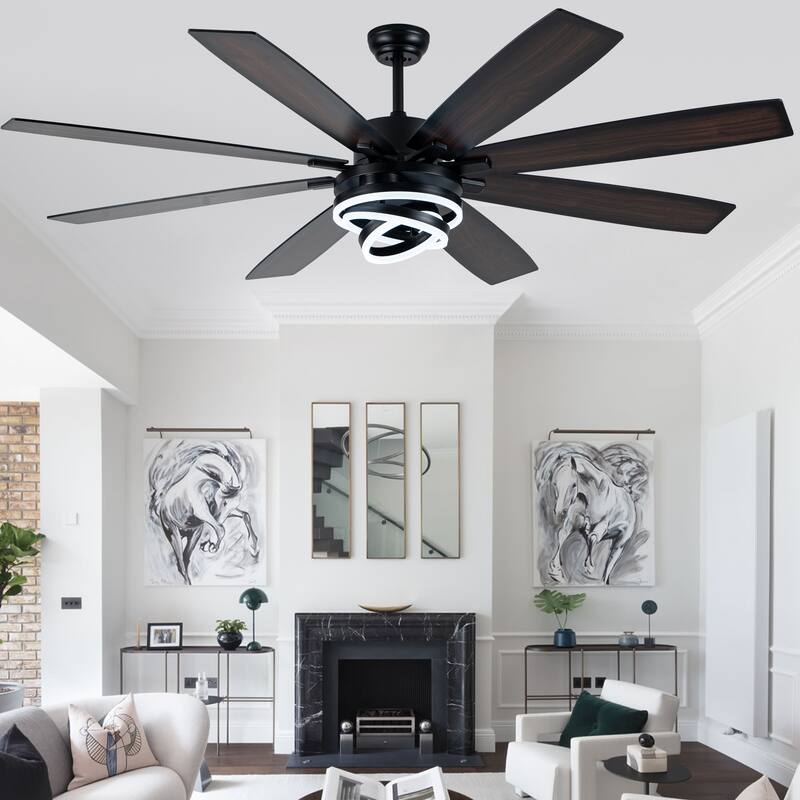 Cusp Barn 52"/72" Modern Large Dimmable LED Ceiling Fan with Lights and Remote, Reversible 8-Blade DC Motor DIY Shape Chandelier