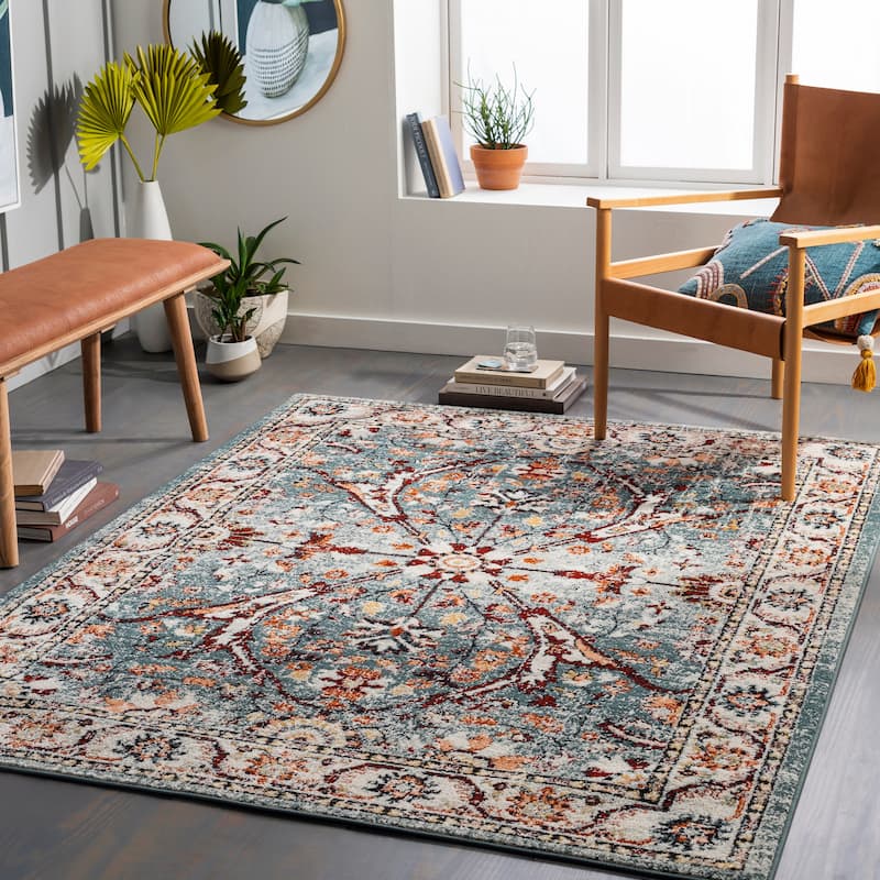 Artistic Weavers Tevazu Floral Traditional Area Rug - 6' 7" x 9' - Slate Blue
