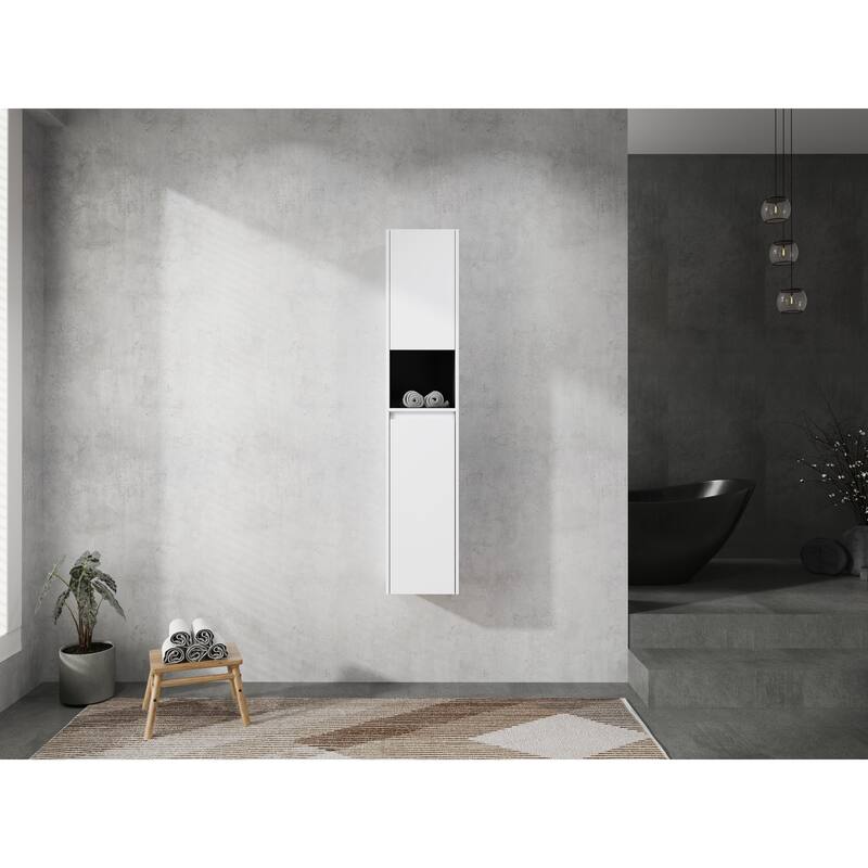 Modern Wall-Mounted Bathroom Side Cabinet with Soft-Close Doors, Floating Design, 6 Storage Compartments, 12-Inch Width