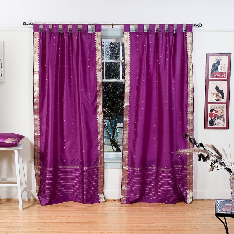 Violet Red Tab Top Sheer Sari Curtain / Drape / Panel - Pair - 60" W X 108" L (Lined) - 108 Inches