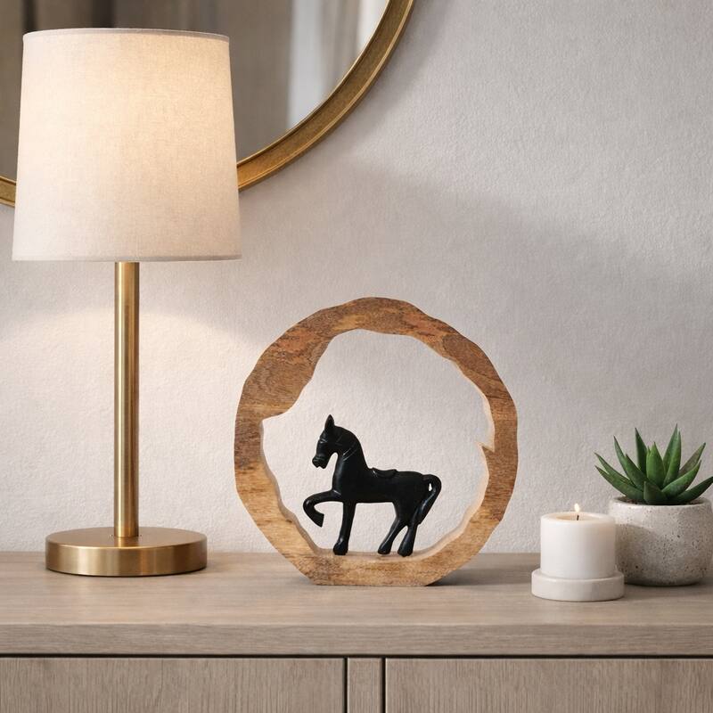Decorative Figurine on Round Wooden Stand Sculpture