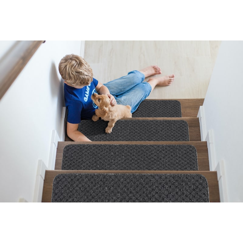 Beverly Rug Non Slip Stair Treads for Wooden Steps, 8''x26'' - Set of 15 - Dark Grey