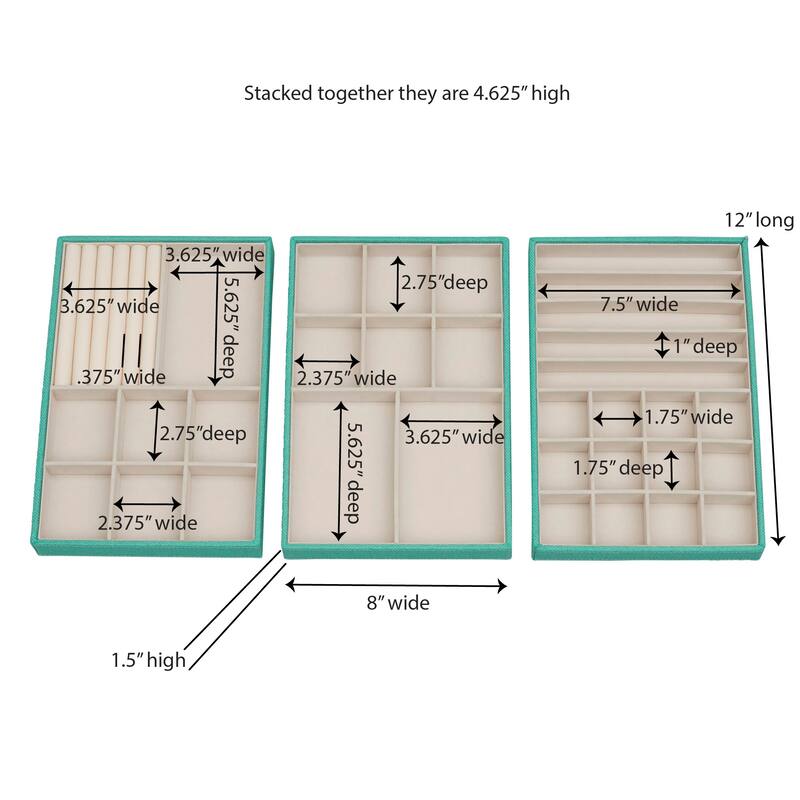 Household Essentials Sturdy Chipboard 3-Tier Jewelry Tray with Polyester Linen Wrap