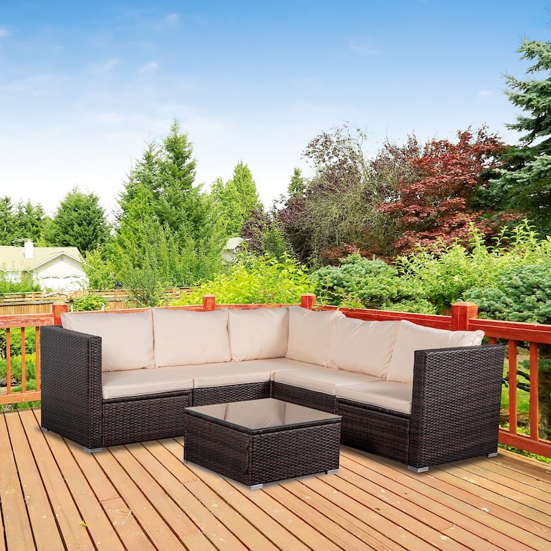 6-Piece Outdoor Rattan Patio Conversation Furniture Set for Backyard, Poolside