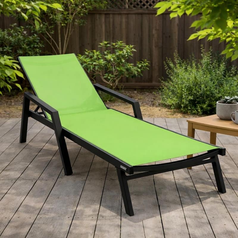 Marlin Outdoor Stackable Mesh Sun Chaise Lounge Chair with Arms and Adjustable Backrest for Pool, Beach, Patio, and Garden